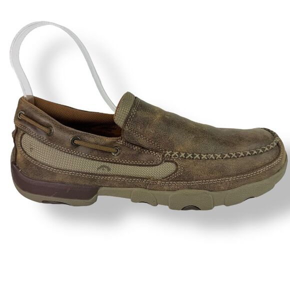Twisted X Slip On Driving Moc Loafer Casual Bomber Brown Tan Leather Men’s 9 M - Picture 9 of 14